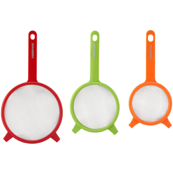 Professionals Red, Green & Orange or Purple, Aqua, & Red Strainer Set of 3