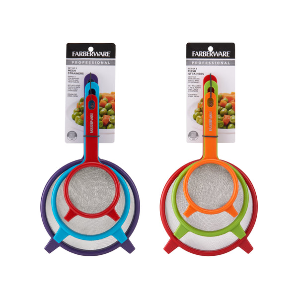 Professionals Red, Green & Orange or Purple, Aqua, & Red Strainer Set of 3
