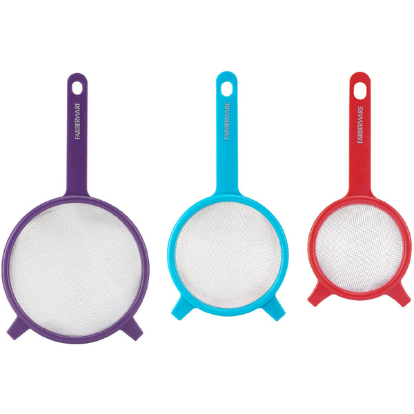 Professionals Red, Green & Orange or Purple, Aqua, & Red Strainer Set of 3